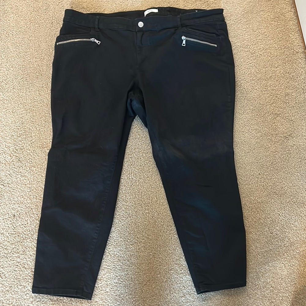 LOFT black jeans, silver zipper detail.